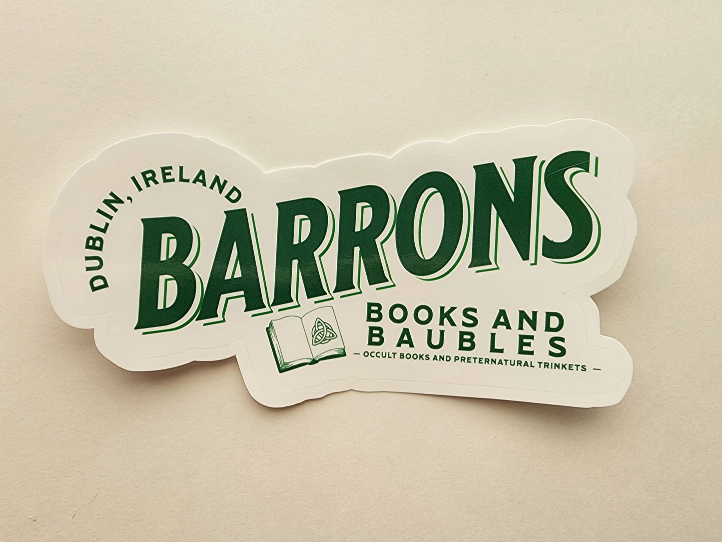 Green Barron Books and Baubles Sticker