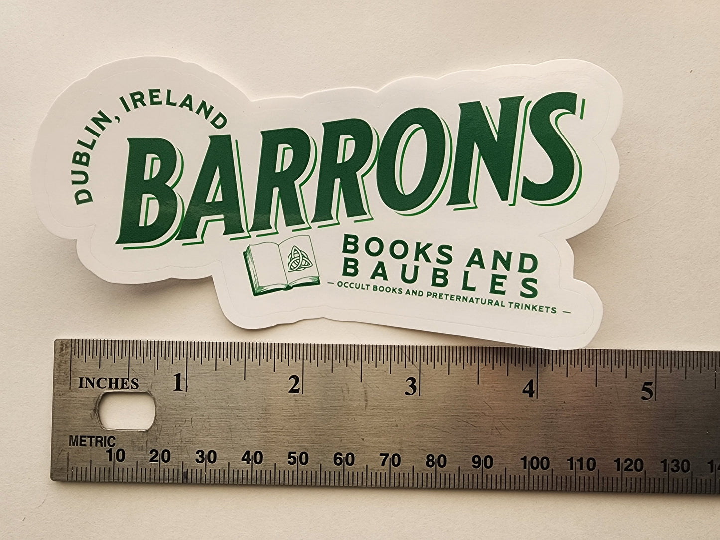 Green Barron Books and Baubles Sticker
