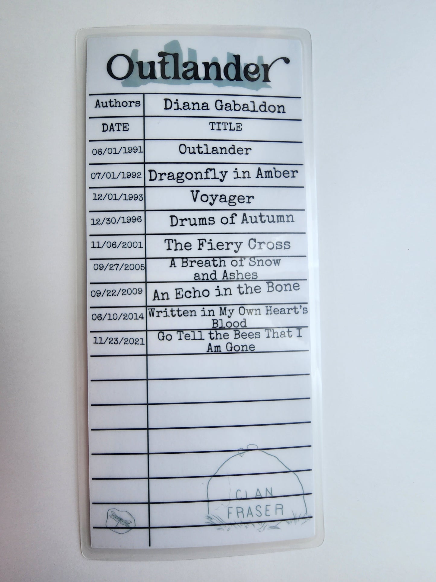 Outlander Library Card Inspired Bookmark