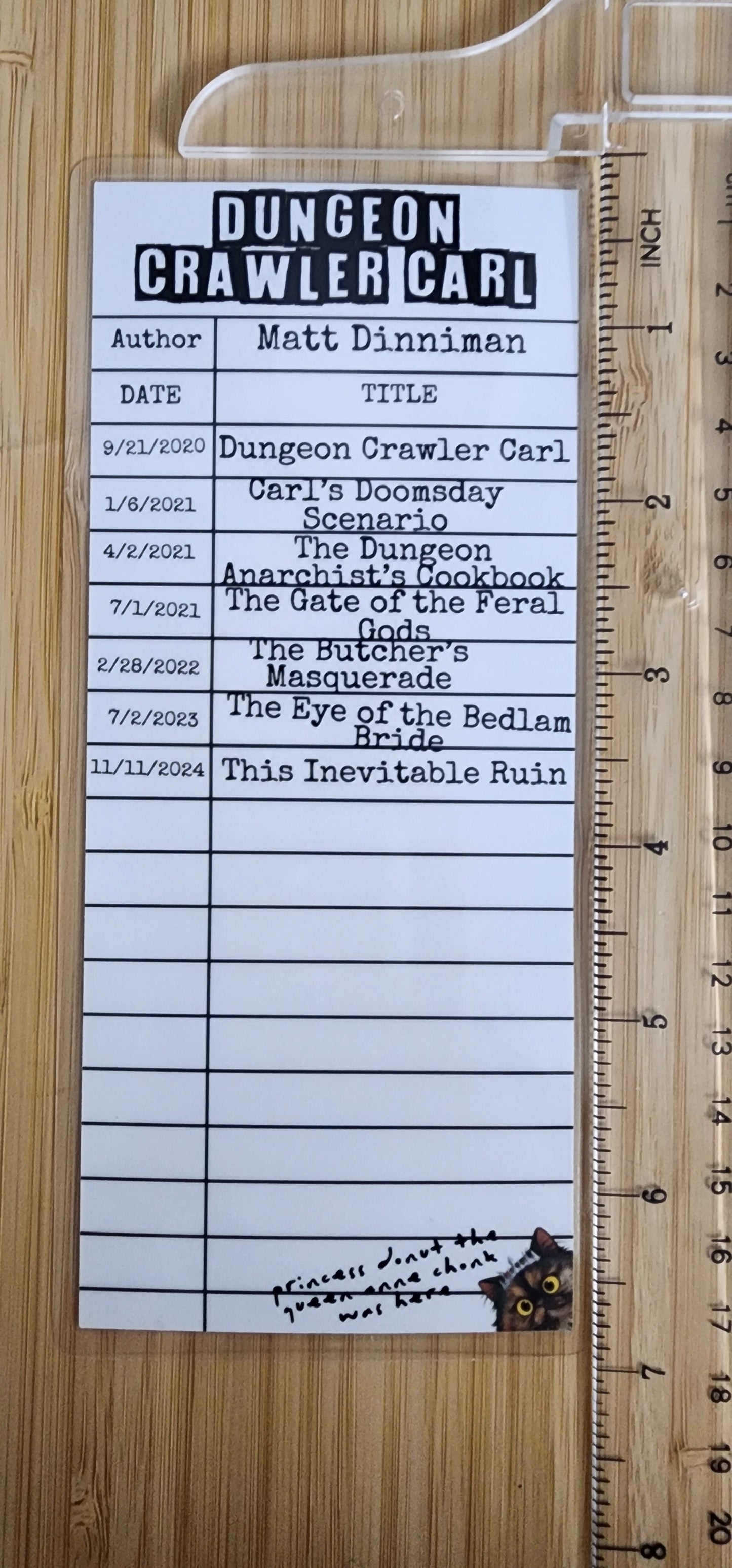 Dungeon Crawler Carl Library Card Inspired Bookmark