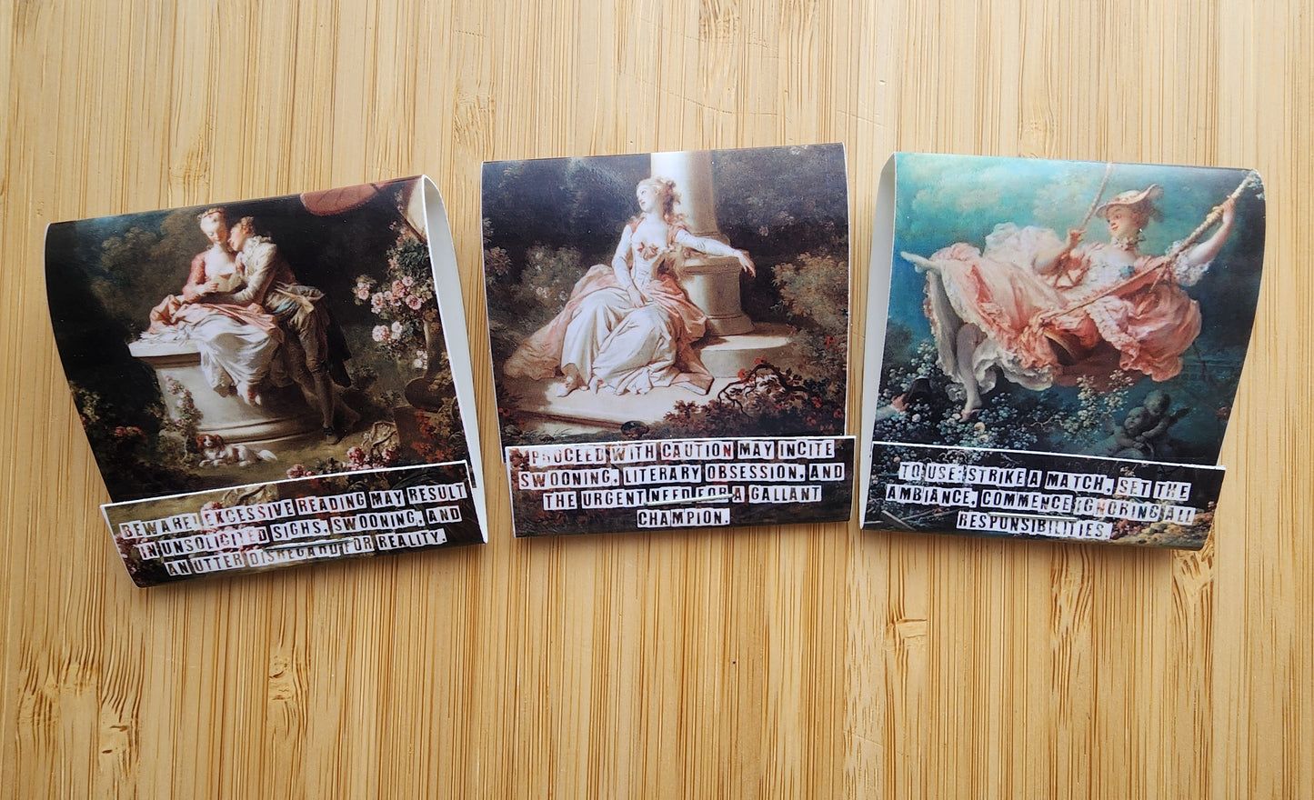 Set of 3 Literary Handmade Safety Matchbook inspired by Rococo Art | Funny Bookish Goods | Decorative Novelty Safety Matches | Romance Book Lover |