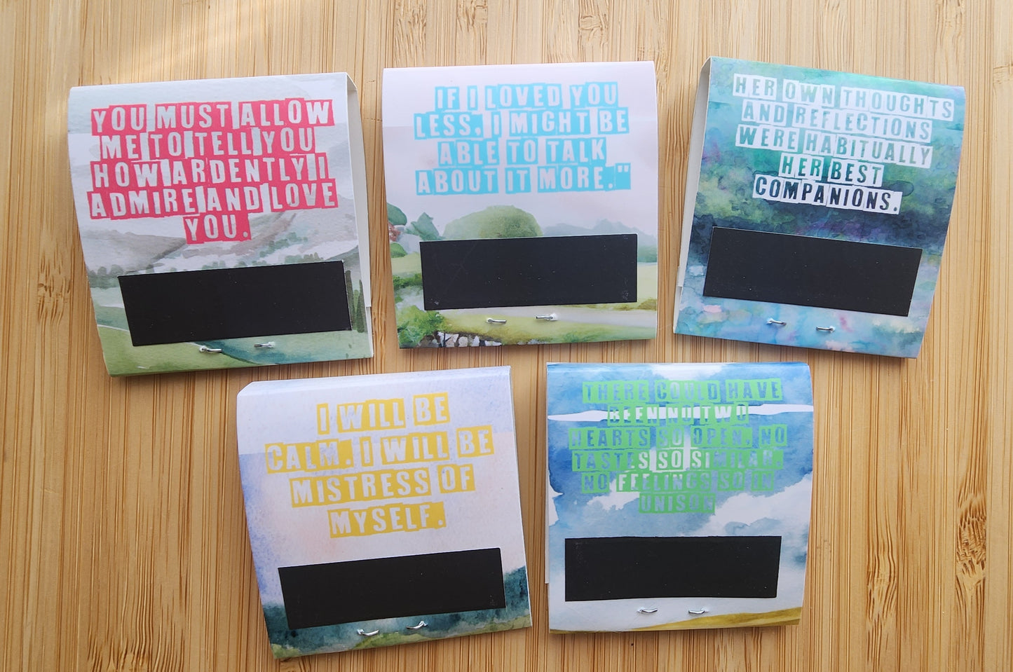 Set of 5 Literary Handmade Safety Matchbook inspired by Jane Austen | Funny Bookish Goods | Decorative Novelty Matches | Pride and Prejudice Emma