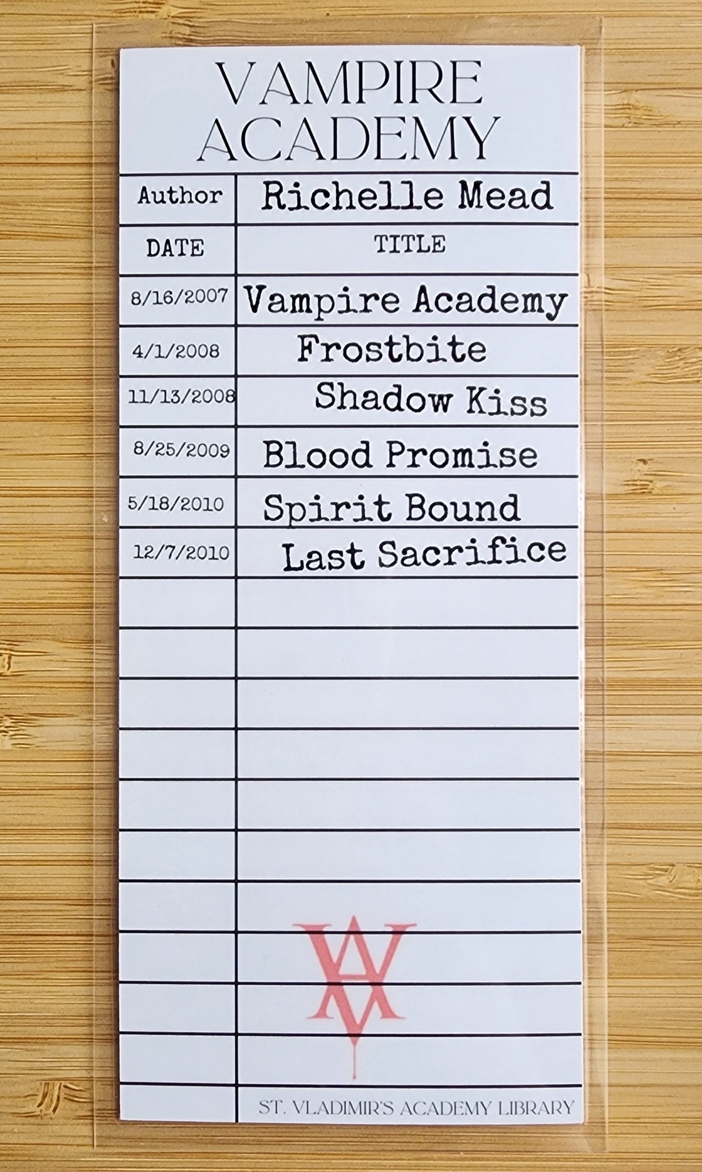 Vampire Academy Library Card