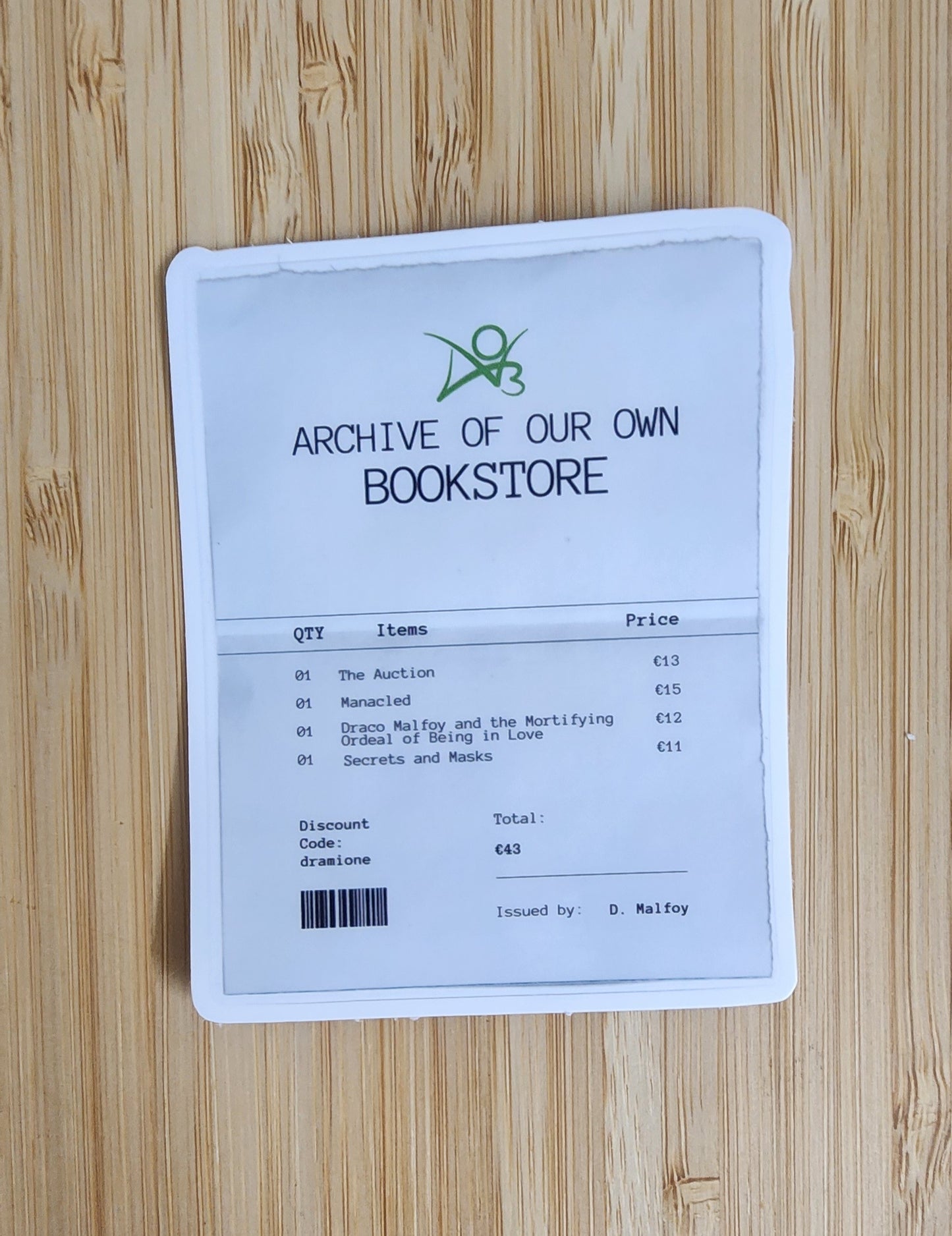 Dramione Receipt Sticker