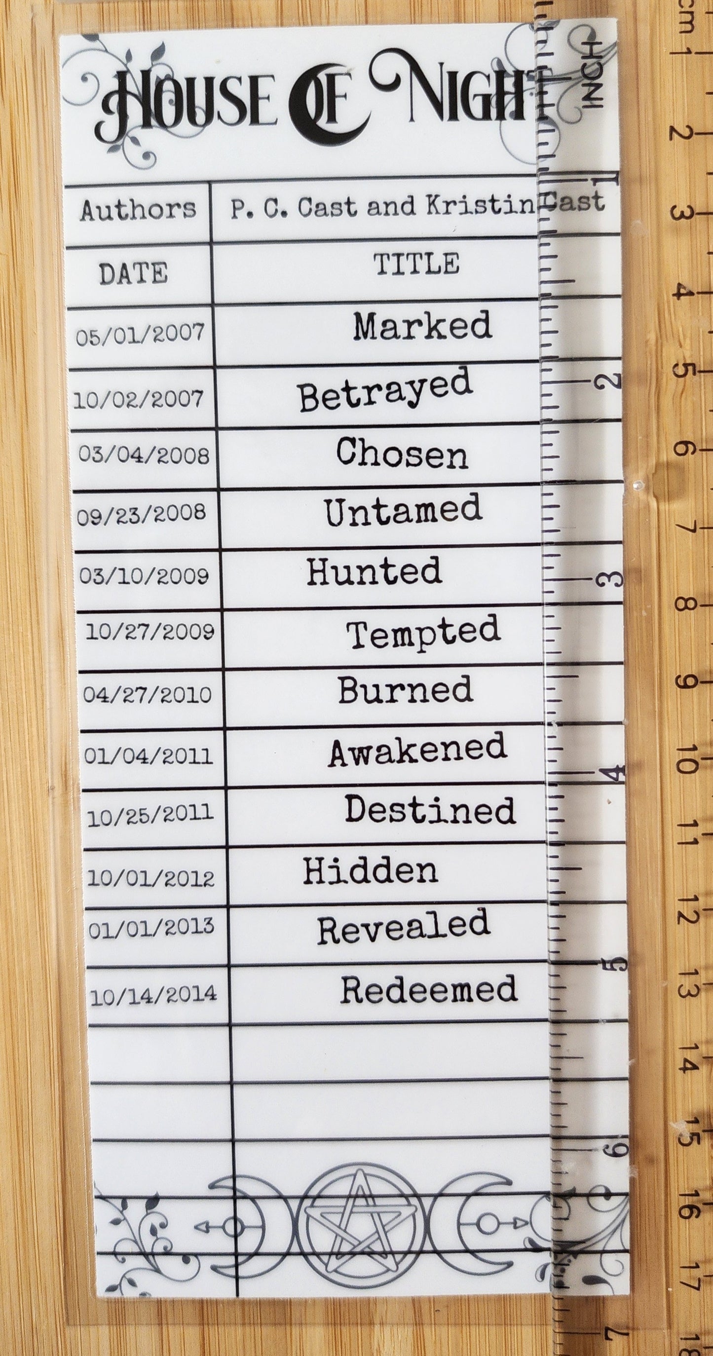 HON House of Night Library Card Inspired Bookmark
