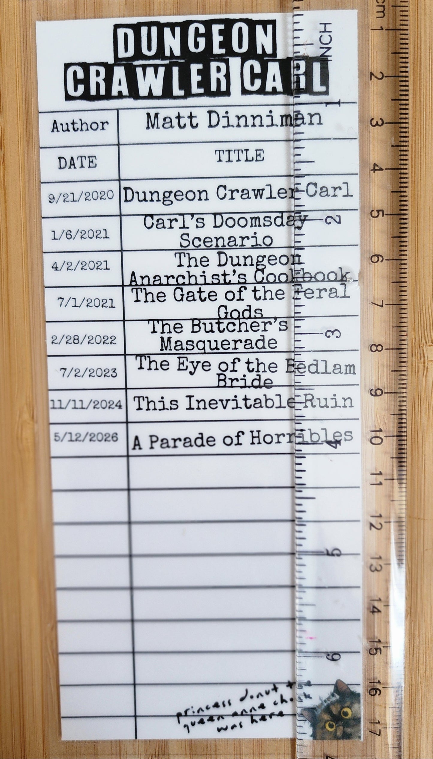Dungeon Crawler Carl Library Card Inspired Bookmark