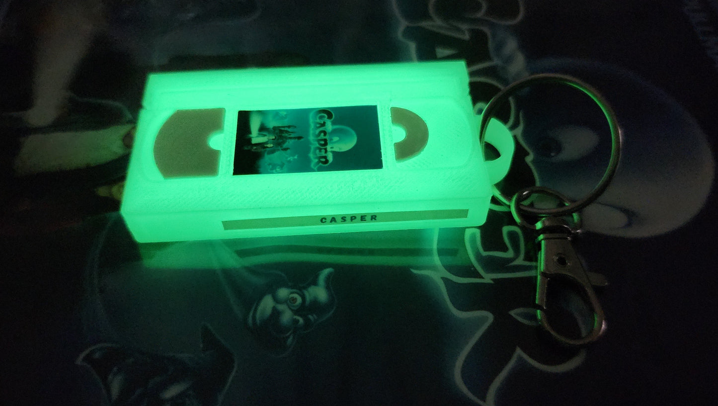 2" 3D Printed Friendly Ghost Miniature VHS Keychain | 80s 90s Nostalgia For Birthday Gift Party Favor
