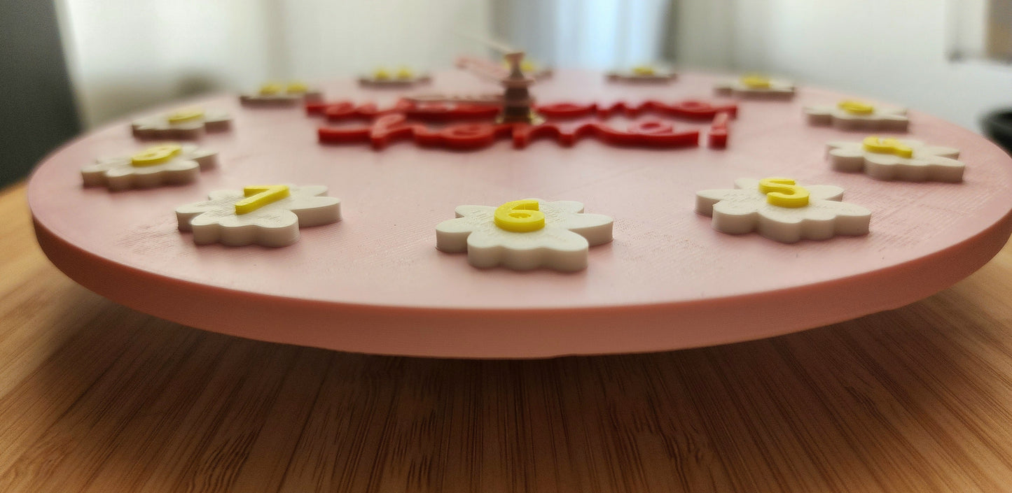 7" 3D Printed PLA Pink Cake Analog Clock (Battery not included)