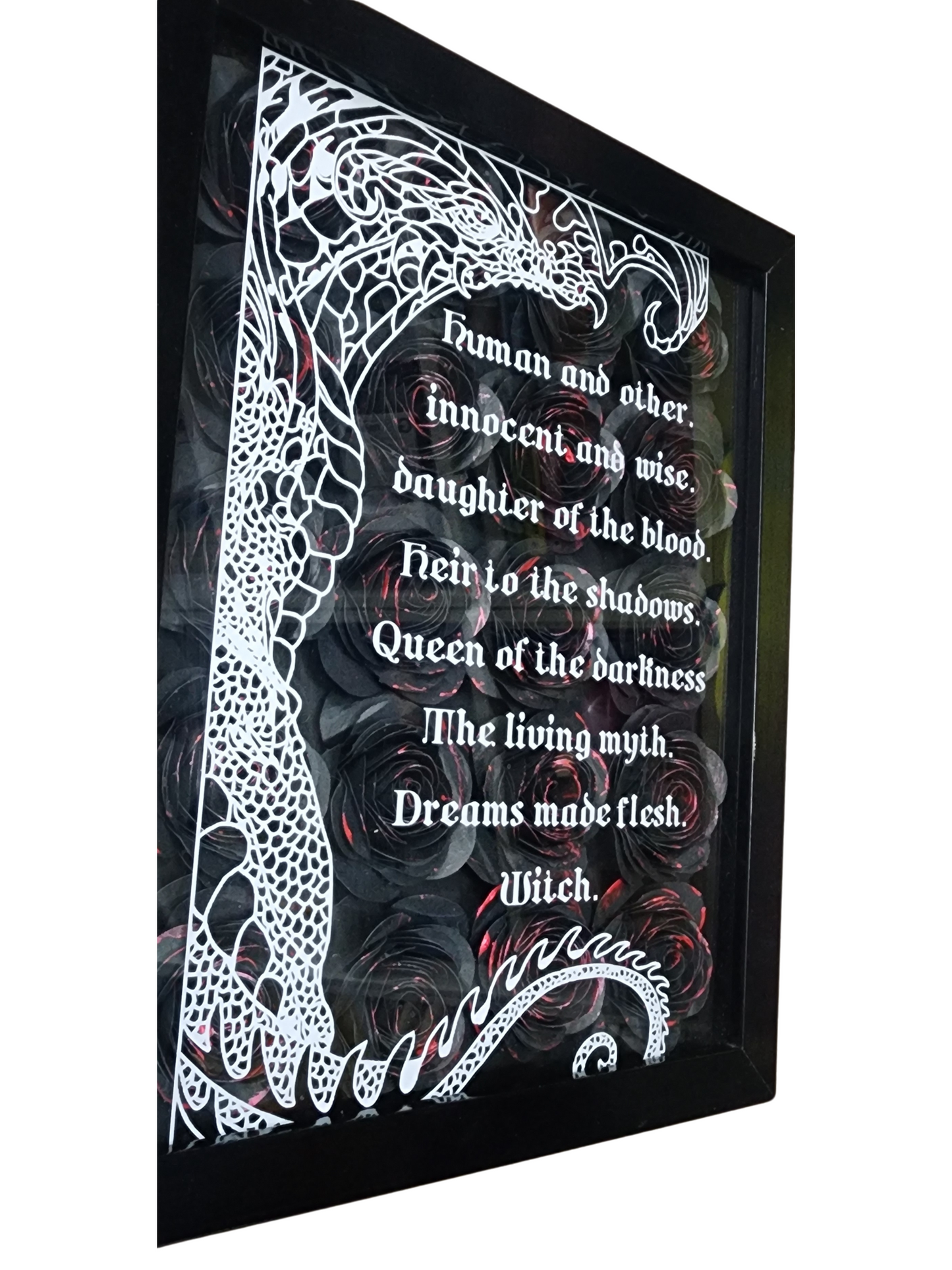 8x10 Dreams made Flesh Shadow Box| Handmade Flower Frame | Anne Bishop | Inspired by The Black Jewels Trilogy | Shelf Library Room Decor