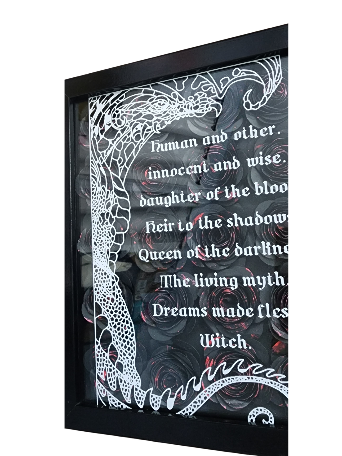 8x10 Dreams made Flesh Shadow Box| Handmade Flower Frame | Anne Bishop | Inspired by The Black Jewels Trilogy | Shelf Library Room Decor