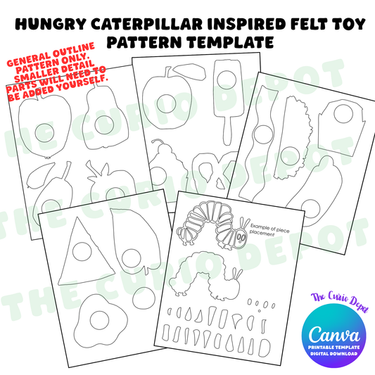 DIGITAL Download PDF File Hungry Caterpillar Inspired Felt Food Printable Template | Baby Toddler Toy Gift Birthday | 8.5" x 11" Size Sheet