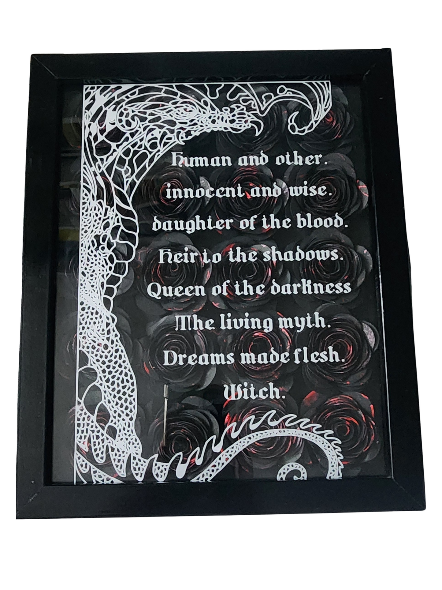 8x10 Dreams made Flesh Shadow Box| Handmade Flower Frame | Anne Bishop | Inspired by The Black Jewels Trilogy | Shelf Library Room Decor