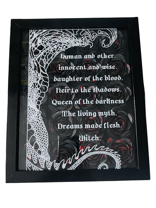 8x10 Dreams made Flesh Shadow Box| Handmade Flower Frame | Anne Bishop | Inspired by The Black Jewels Trilogy | Shelf Library Room Decor
