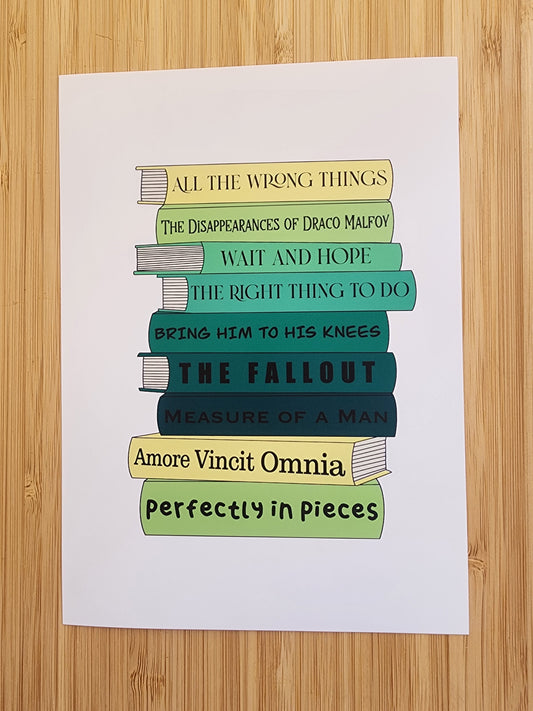 Green Dramione Book Stack Art Print