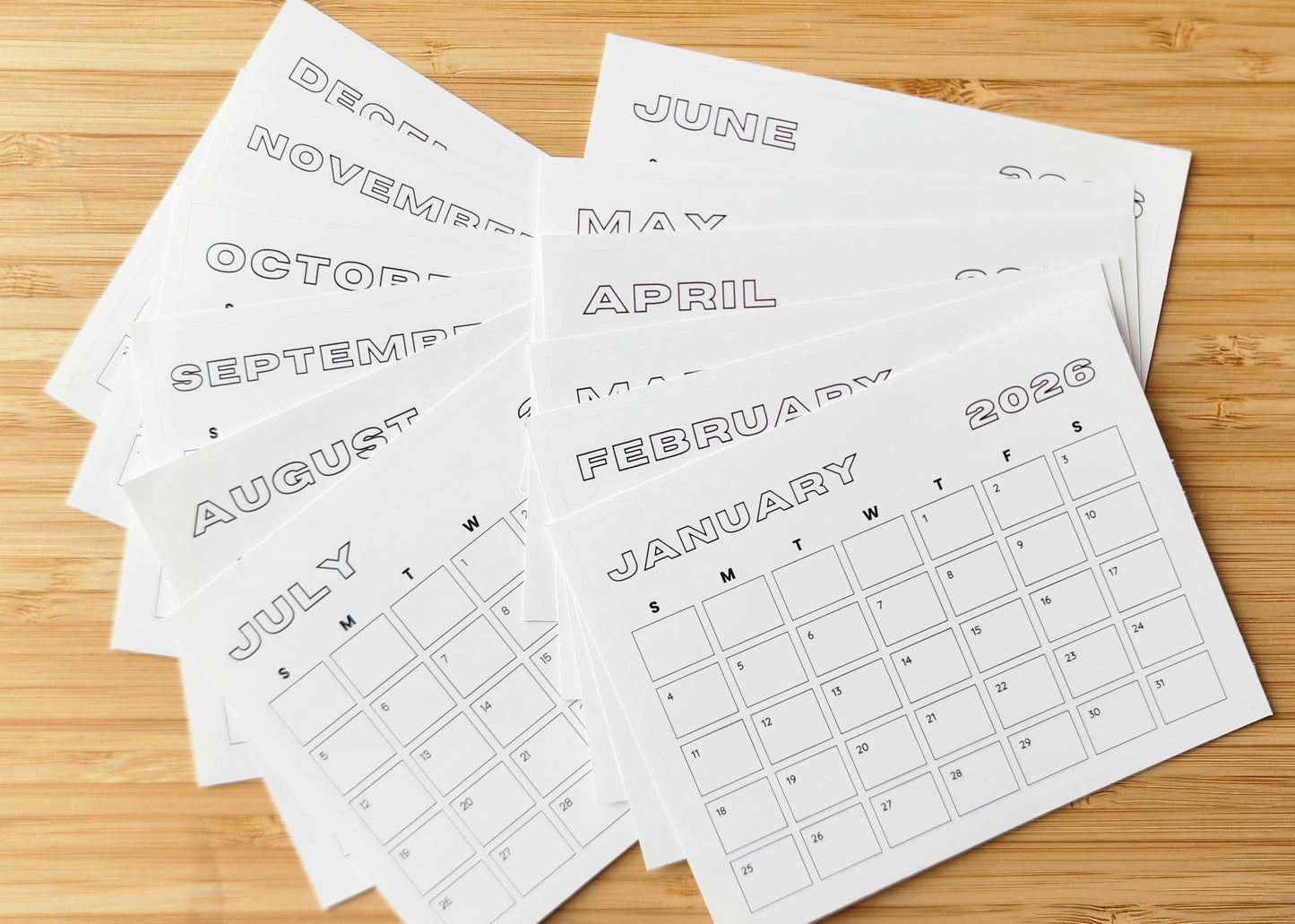 Mini 2026 Calendar Stickers | 12 Months | For Planner Bullet Junk Journal