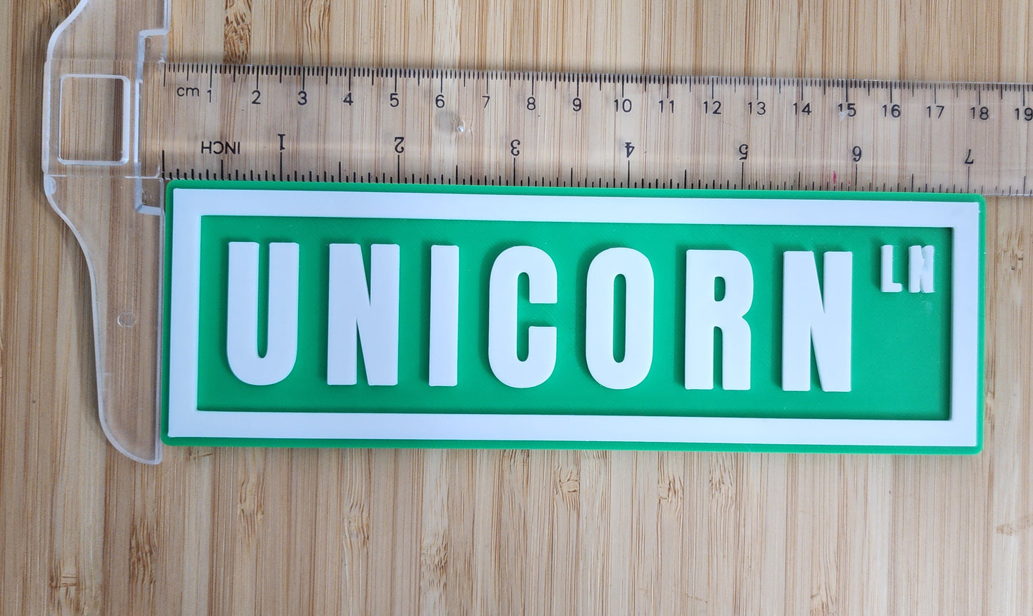 3D Printed PLA Unicorn Lane Street Sign