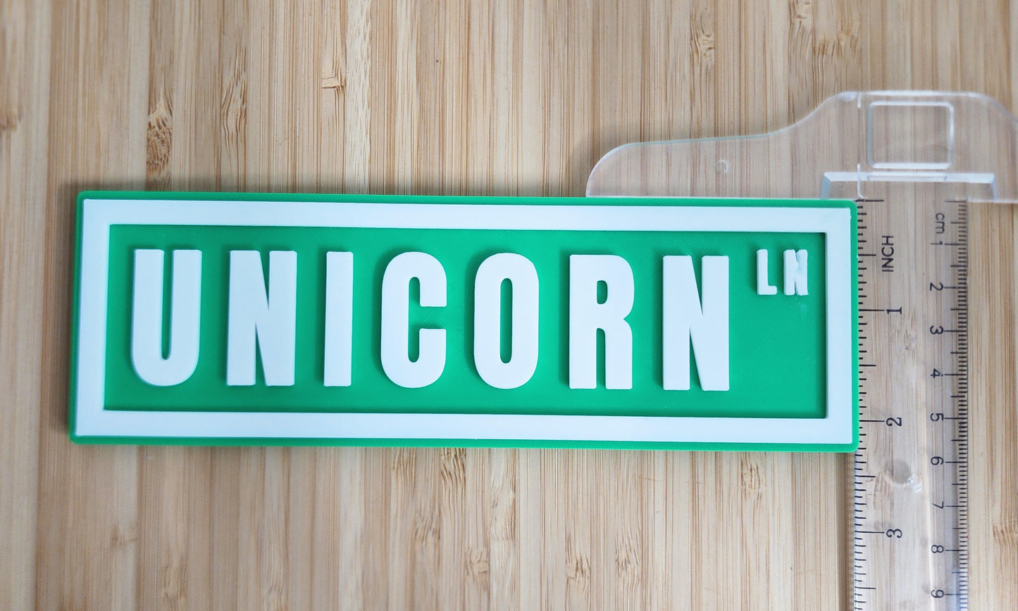 3D Printed PLA Unicorn Lane Street Sign