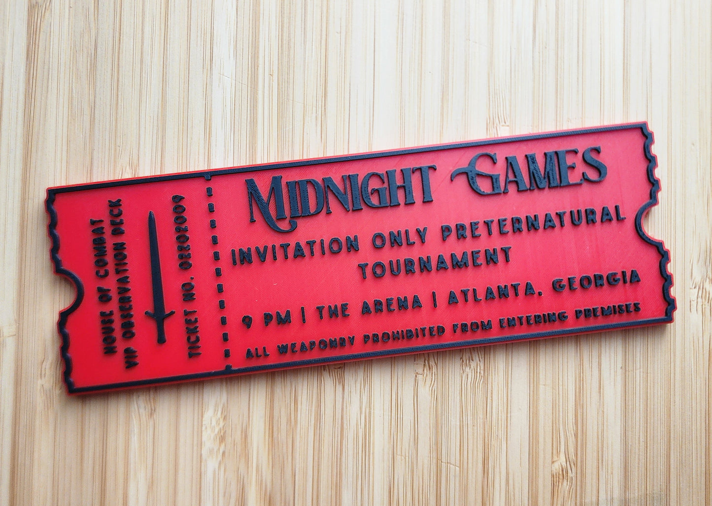 3D Printed PLA Midnight Games Ticket Sign