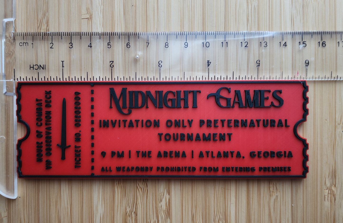 3D Printed PLA Midnight Games Ticket Sign