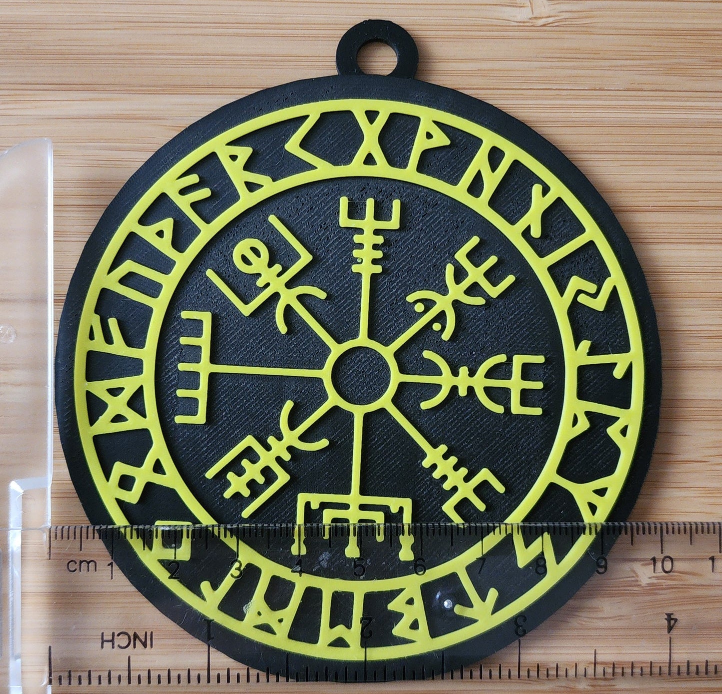 3" 3D Printed Yellow/Black Vegvísir Compass plaque Viking Norse Decor Elder Futhark Runes