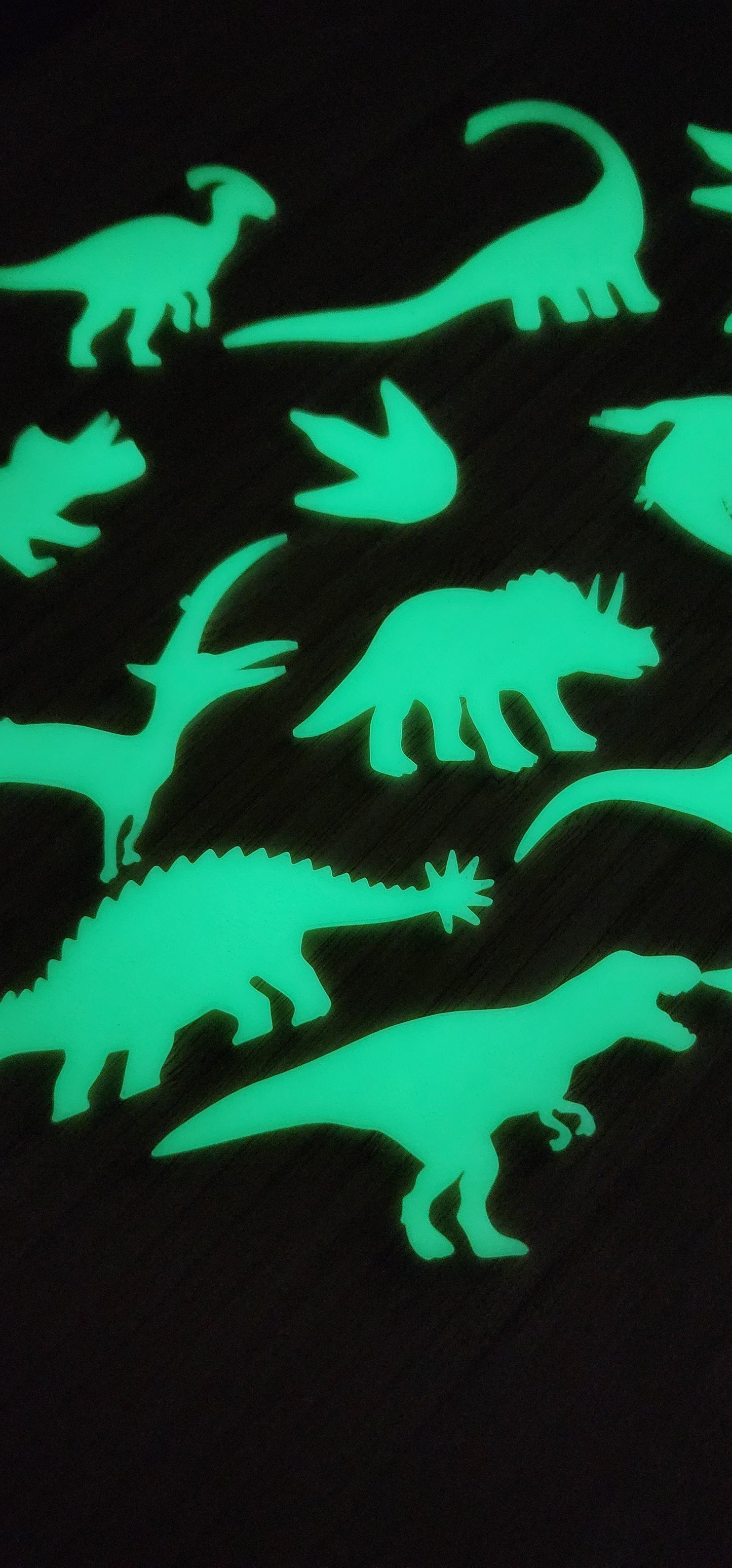Mini Green 14 Pcs Glow in the Dark Dinosaur Dino Shapes | 3D PLA Printed | Children's Bedroom Classroom Playroom Birthday Party Favor Gift