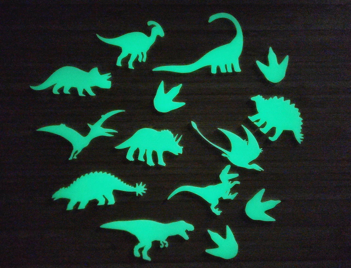 Mini Green 14 Pcs Glow in the Dark Dinosaur Dino Shapes | 3D PLA Printed | Children's Bedroom Classroom Playroom Birthday Party Favor Gift