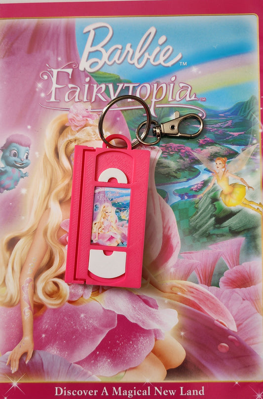 2" 3D Printed Pink fairy Miniature VHS Keychain | 80s 90s Nostalgia For Birthday Gift Party Favor | Clip on Backpack Purse Keys