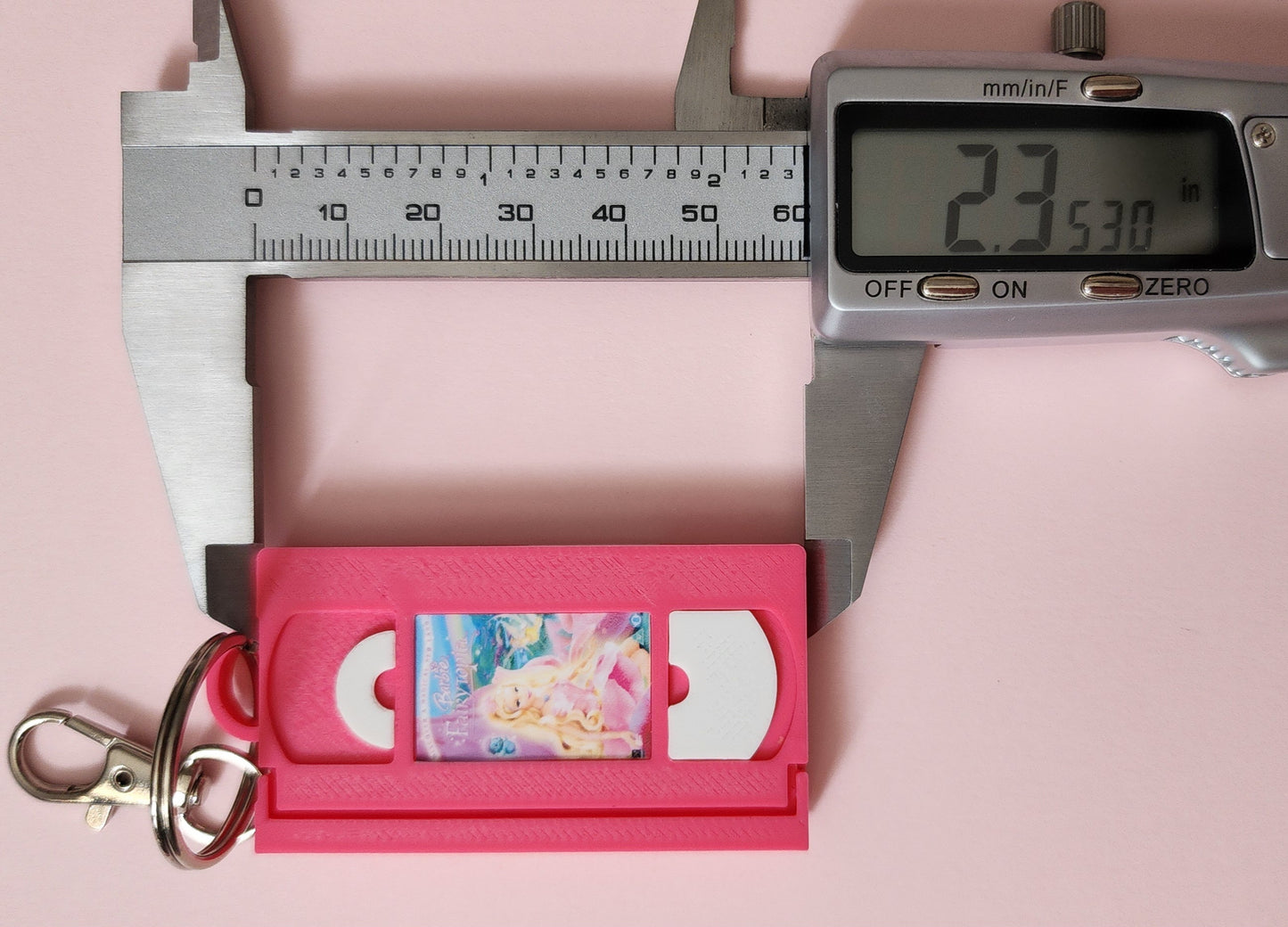 2" 3D Printed Pink fairy Miniature VHS Keychain | 80s 90s Nostalgia For Birthday Gift Party Favor | Clip on Backpack Purse Keys