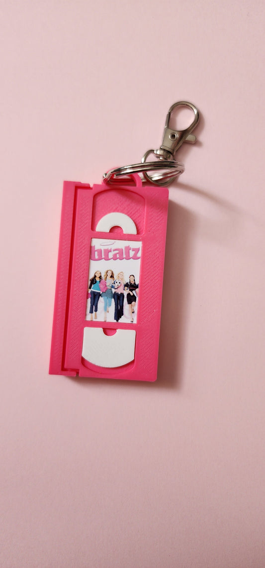 2" 3D Printed Pink Brats Miniature VHS Keychain | 80s 90s Nostalgia For Birthday Gift Party Favor | Clip on Backpack Purse Keys