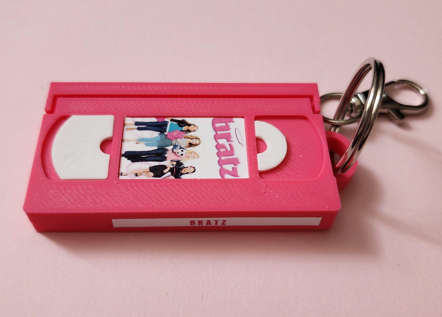 2" 3D Printed Pink Brats Miniature VHS Keychain | 80s 90s Nostalgia For Birthday Gift Party Favor | Clip on Backpack Purse Keys