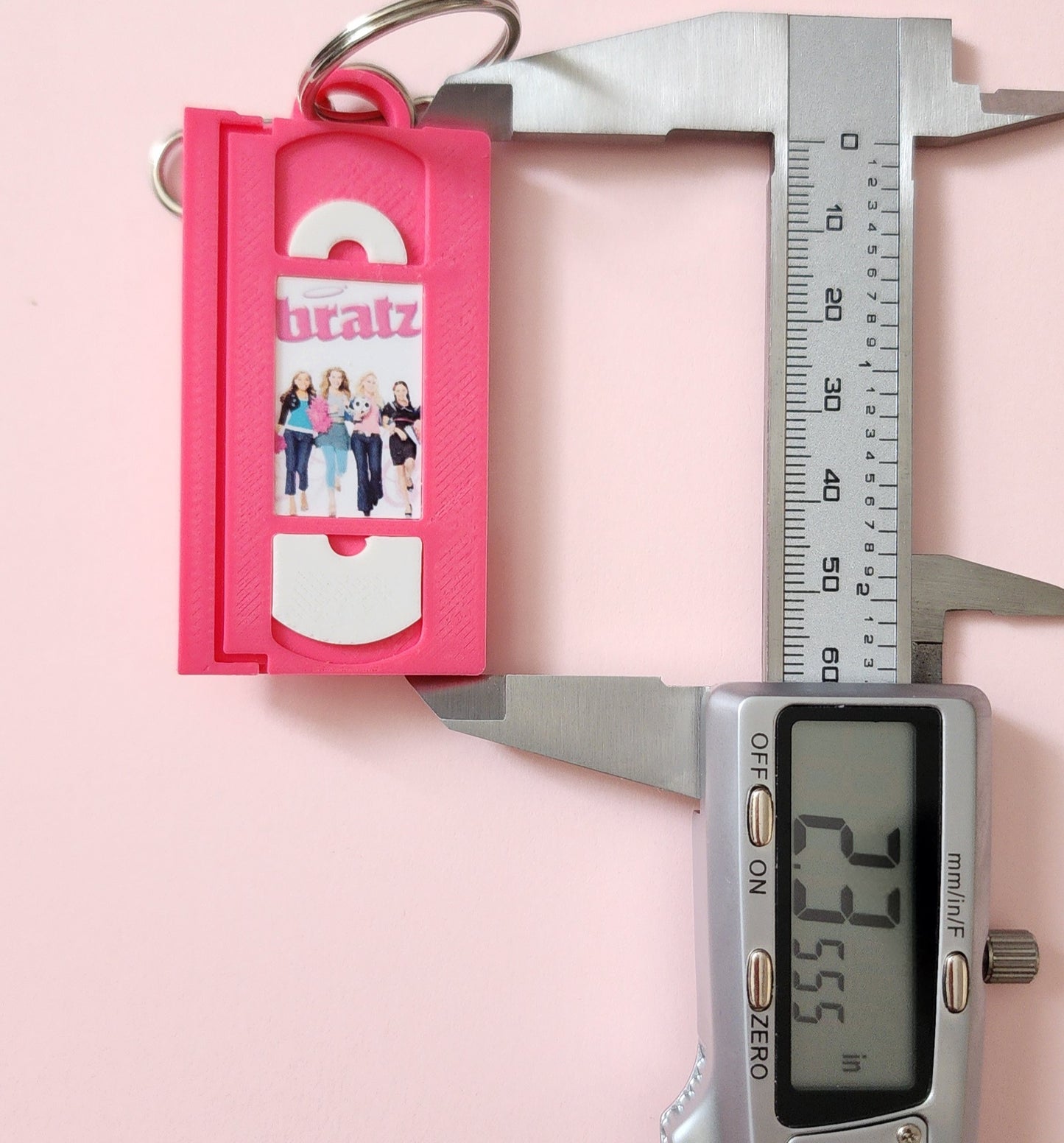 2" 3D Printed Pink Brats Miniature VHS Keychain | 80s 90s Nostalgia For Birthday Gift Party Favor | Clip on Backpack Purse Keys