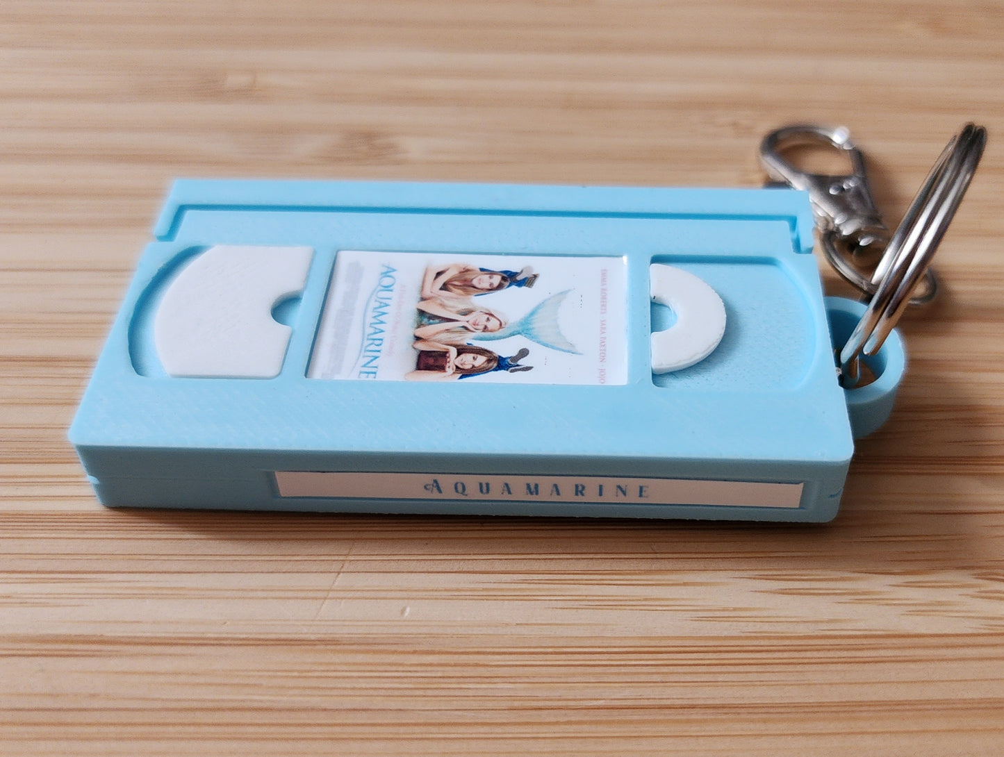 2" 3D Printed Blue Teens Mermaid Miniature VHS Keychain | 80s 90s Nostalgia For Birthday Gift Party Favor | Clip on Backpack Purse Keys