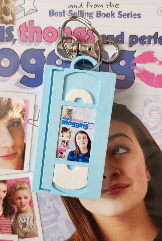 2" 3D Printed Blue UK Teens Miniature VHS Keychain | 80s 90s Nostalgia For Birthday Gift Party Favor | Clip on Backpack Purse Keys