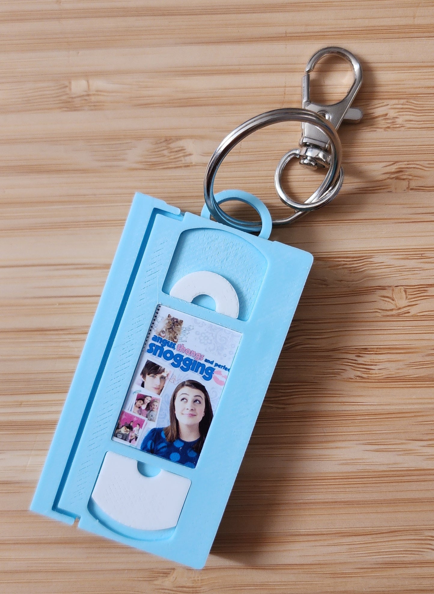 2" 3D Printed Blue UK Teens Miniature VHS Keychain | 80s 90s Nostalgia For Birthday Gift Party Favor | Clip on Backpack Purse Keys