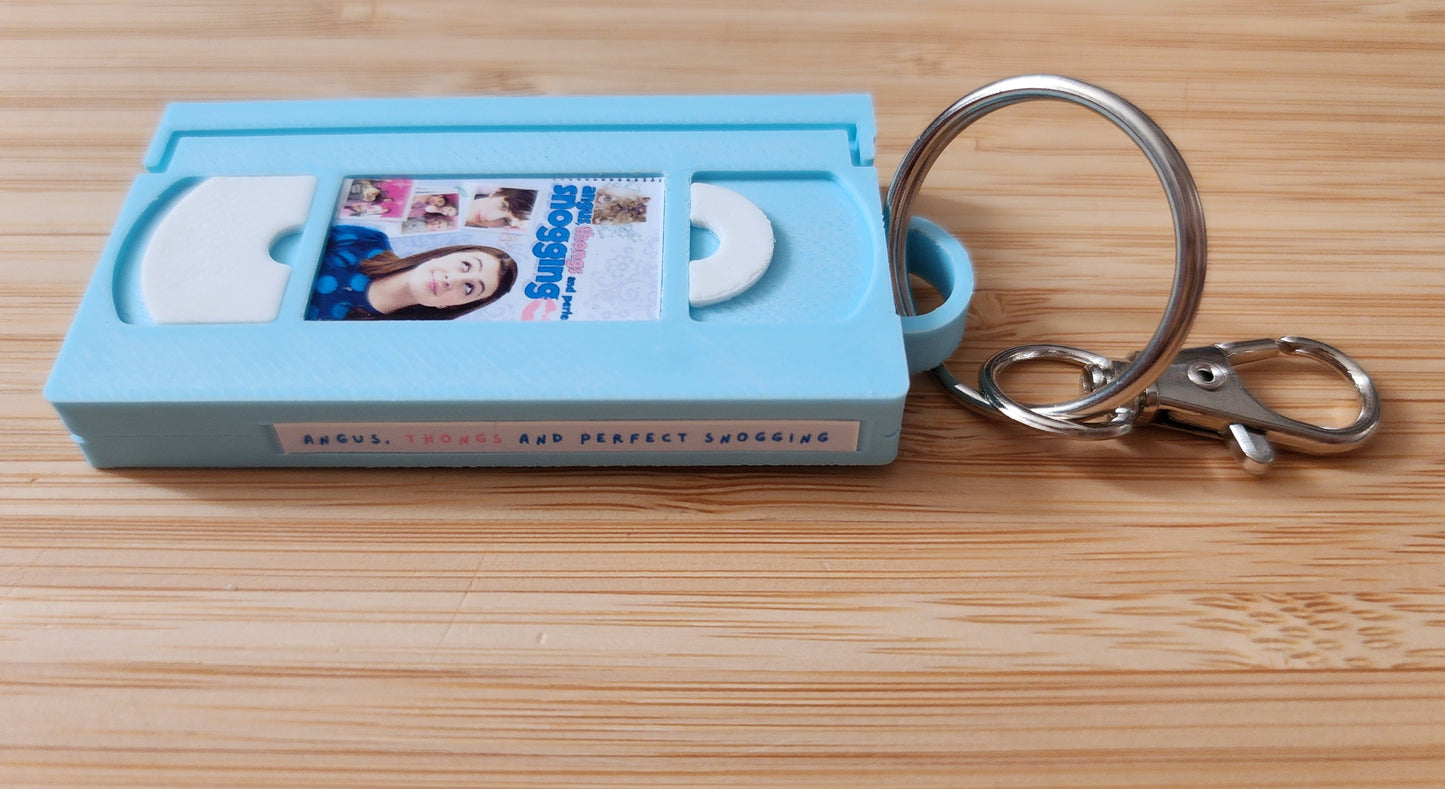 2" 3D Printed Blue UK Teens Miniature VHS Keychain | 80s 90s Nostalgia For Birthday Gift Party Favor | Clip on Backpack Purse Keys