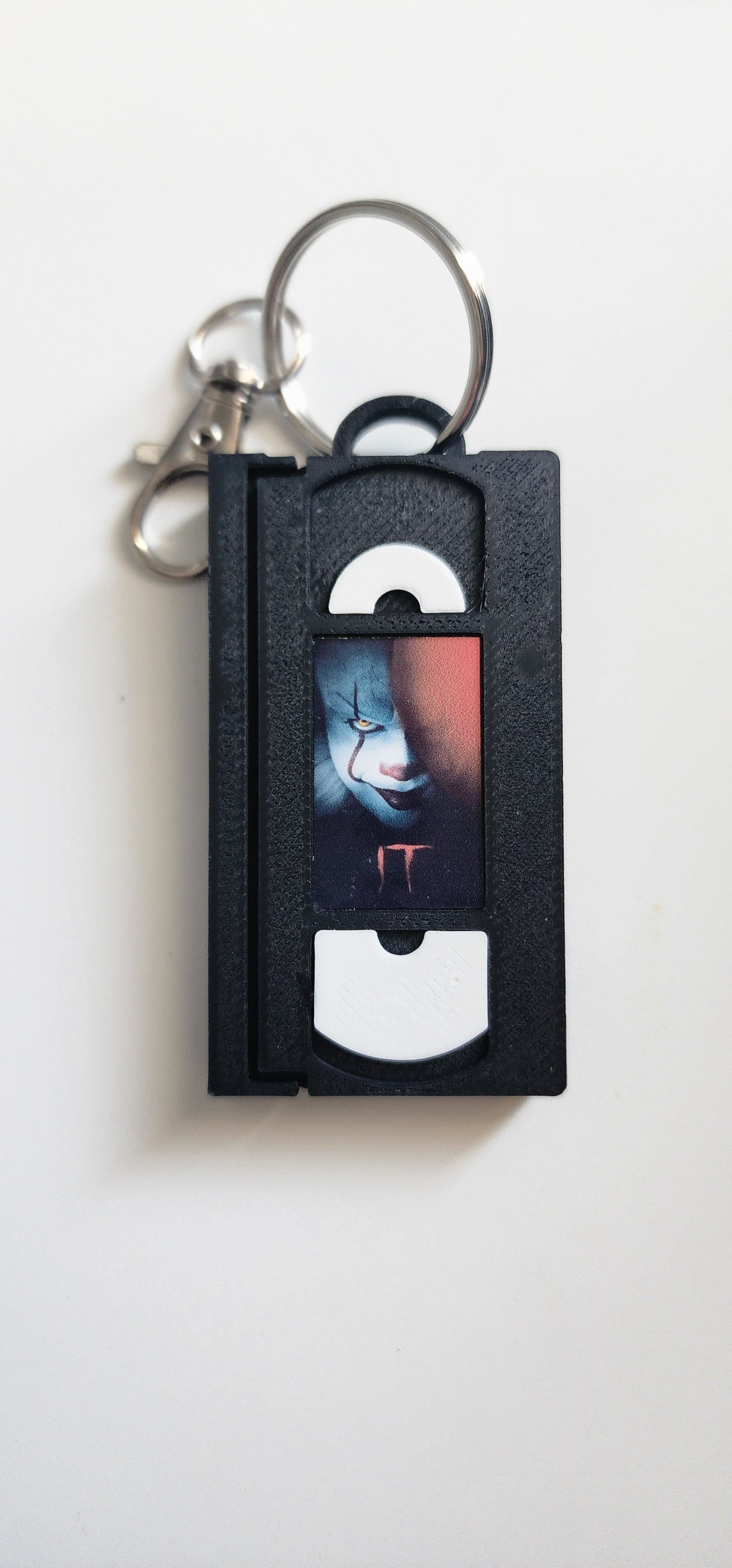 2" 3D Printed Clown Miniature VHS Keychain | 80s 90s Nostalgia For Birthday Gift Party Favor | Clip on Backpack Purse Keys