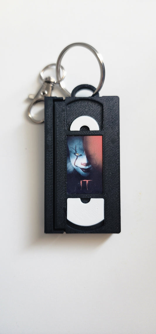 2" 3D Printed Clown Miniature VHS Keychain | 80s 90s Nostalgia For Birthday Gift Party Favor | Clip on Backpack Purse Keys