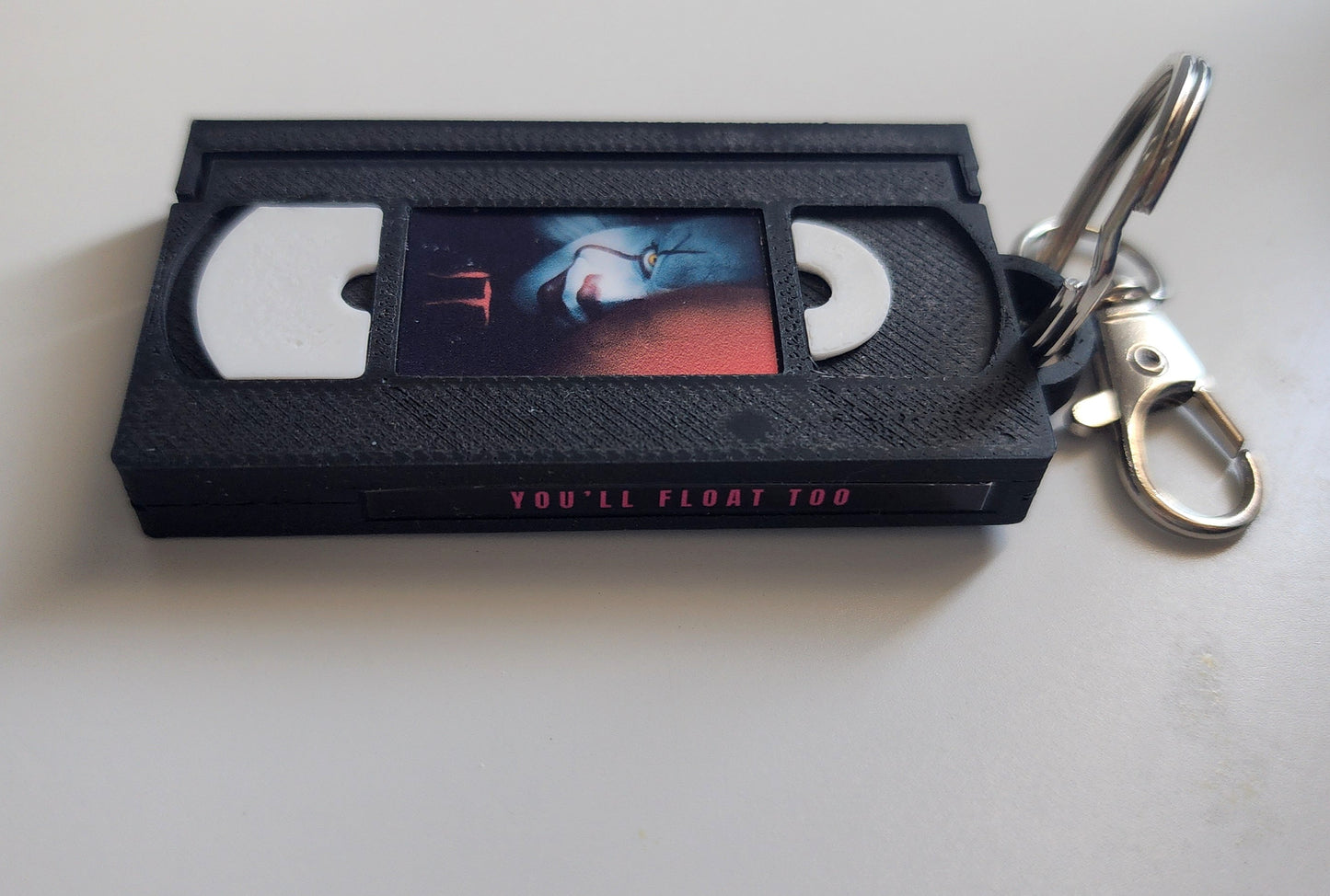 2" 3D Printed Clown Miniature VHS Keychain | 80s 90s Nostalgia For Birthday Gift Party Favor | Clip on Backpack Purse Keys