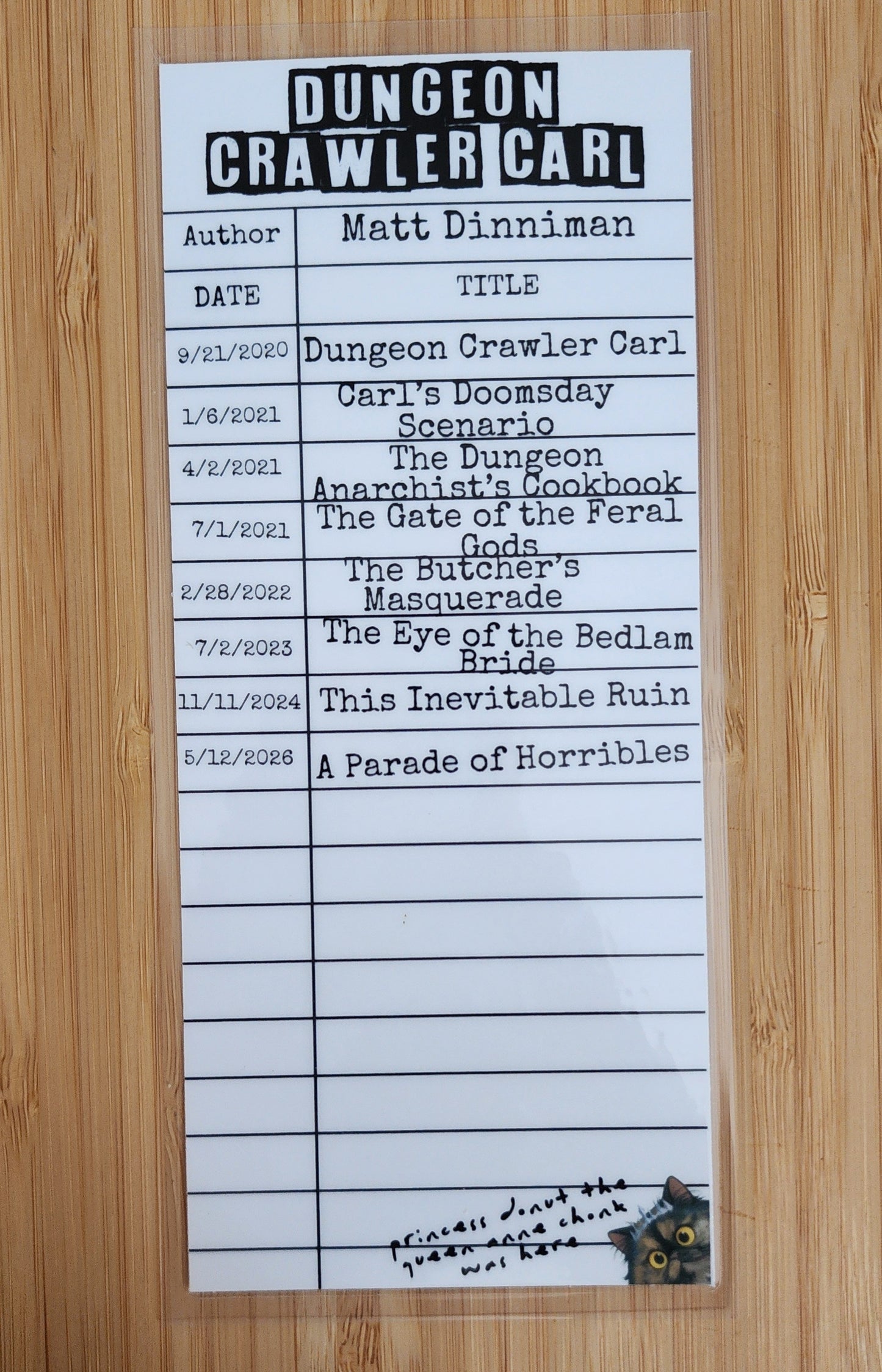 Dungeon Crawler Carl Library Card Inspired Bookmark