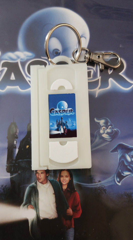 2" 3D Printed Friendly Ghost Miniature VHS Keychain | 80s 90s Nostalgia For Birthday Gift Party Favor