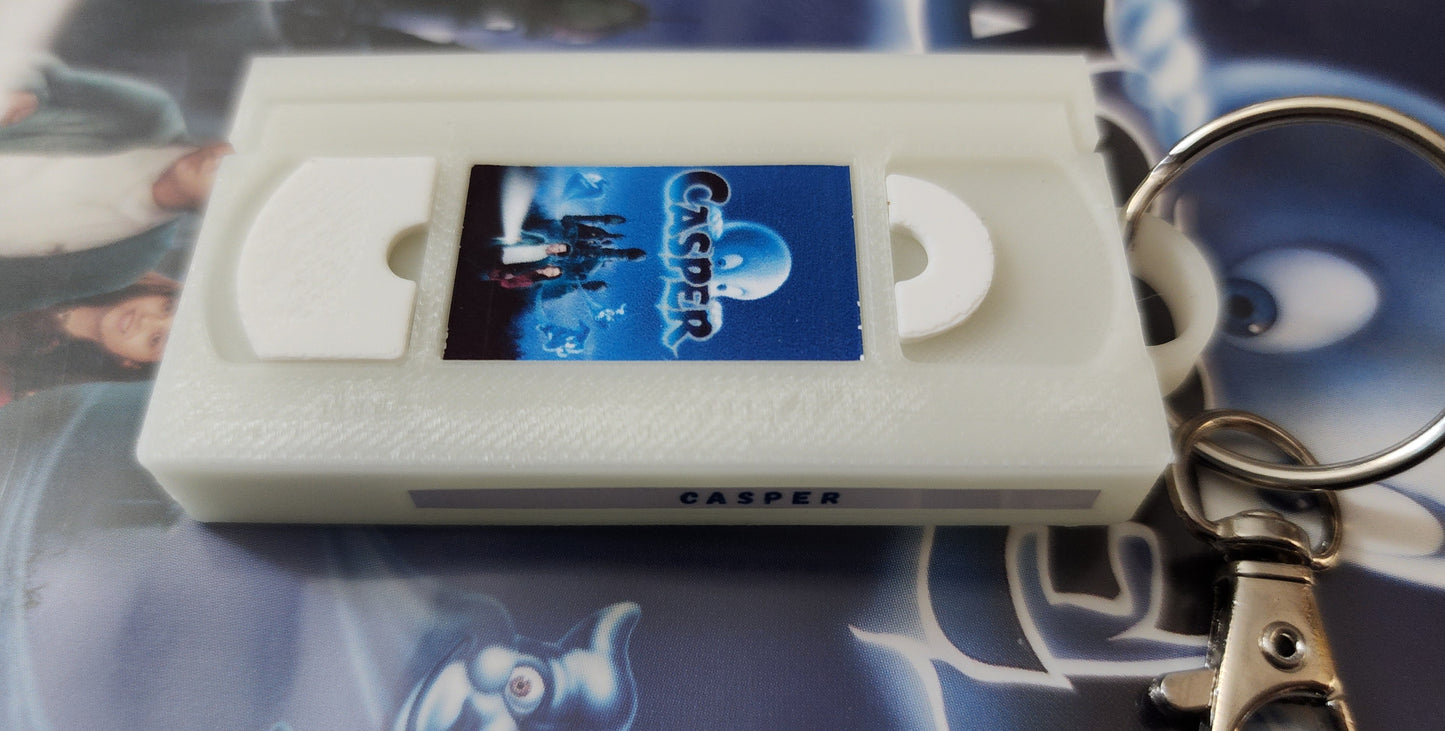 2" 3D Printed Friendly Ghost Miniature VHS Keychain | 80s 90s Nostalgia For Birthday Gift Party Favor