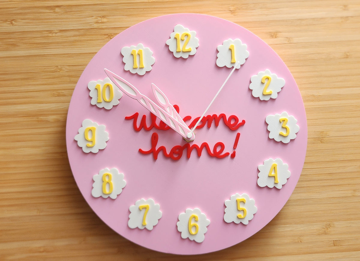 8" 3D Printed PLA Pink Cake Analog Clock (Battery not included)