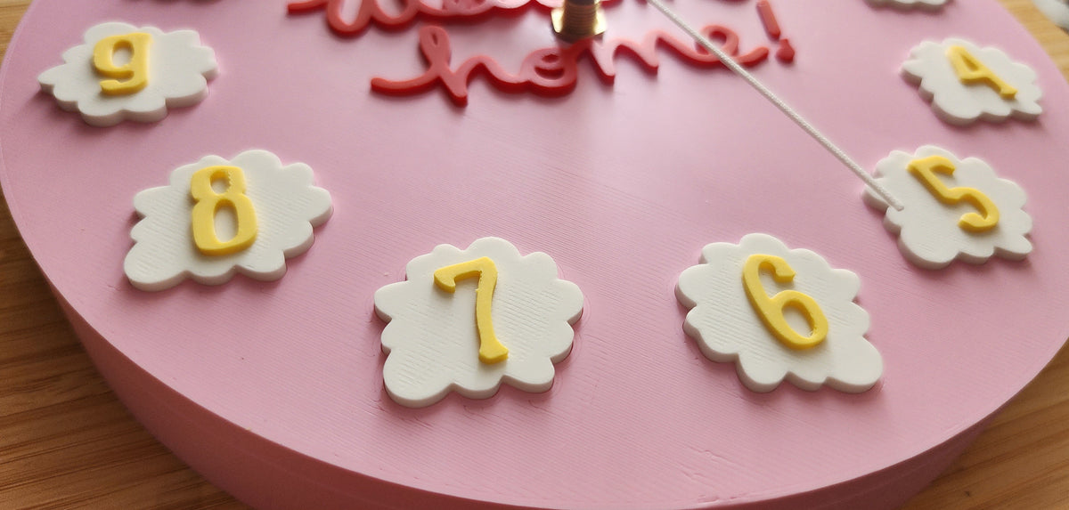 8" 3D Printed PLA Pink Cake Analog Clock (Battery not included)
