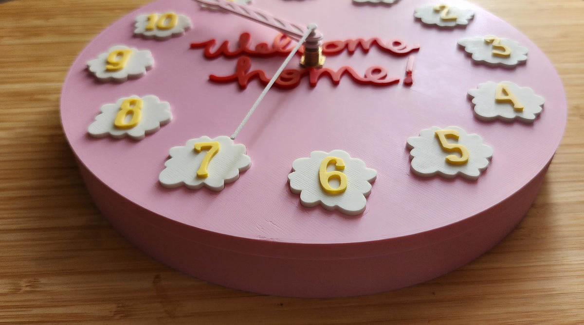 8" 3D Printed PLA Pink Cake Analog Clock (Battery not included)
