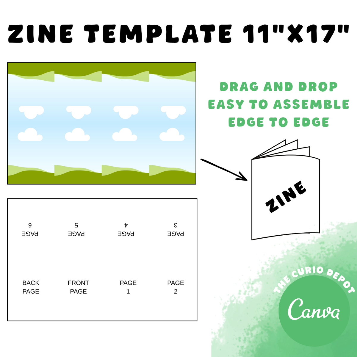 Mini Zine Printable Template, printable digital download file (no physical item)